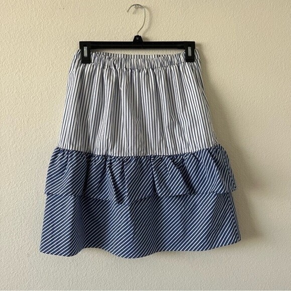 J. Crew Pull on Striped Ruffled Mini Skirt SZ 0 - Picture 5 of 14